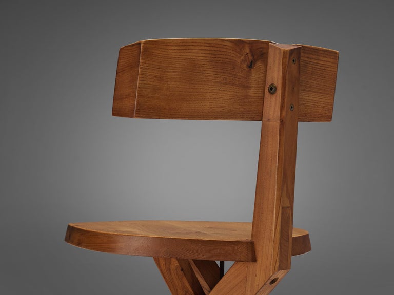 Early Pierre Chapo Sculptural Chair 'S34' in Solid Elm