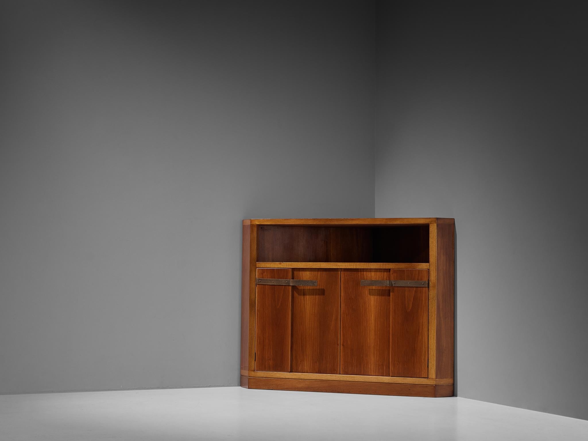 Ico Parisi for Brugnoli Mobili Cantú Corner Cabinet in Walnut and Brass