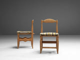 Guillerme & Chambron Set of Four Dining Chairs in Oak and Striped Fabric