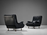 Marco Zanuso for Arflex Pair of Lounge Chairs in Black Leather