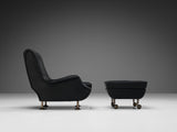 Marco Zanuso for Arflex 'Regent' Lounge Chair and Ottoman in Black Leather