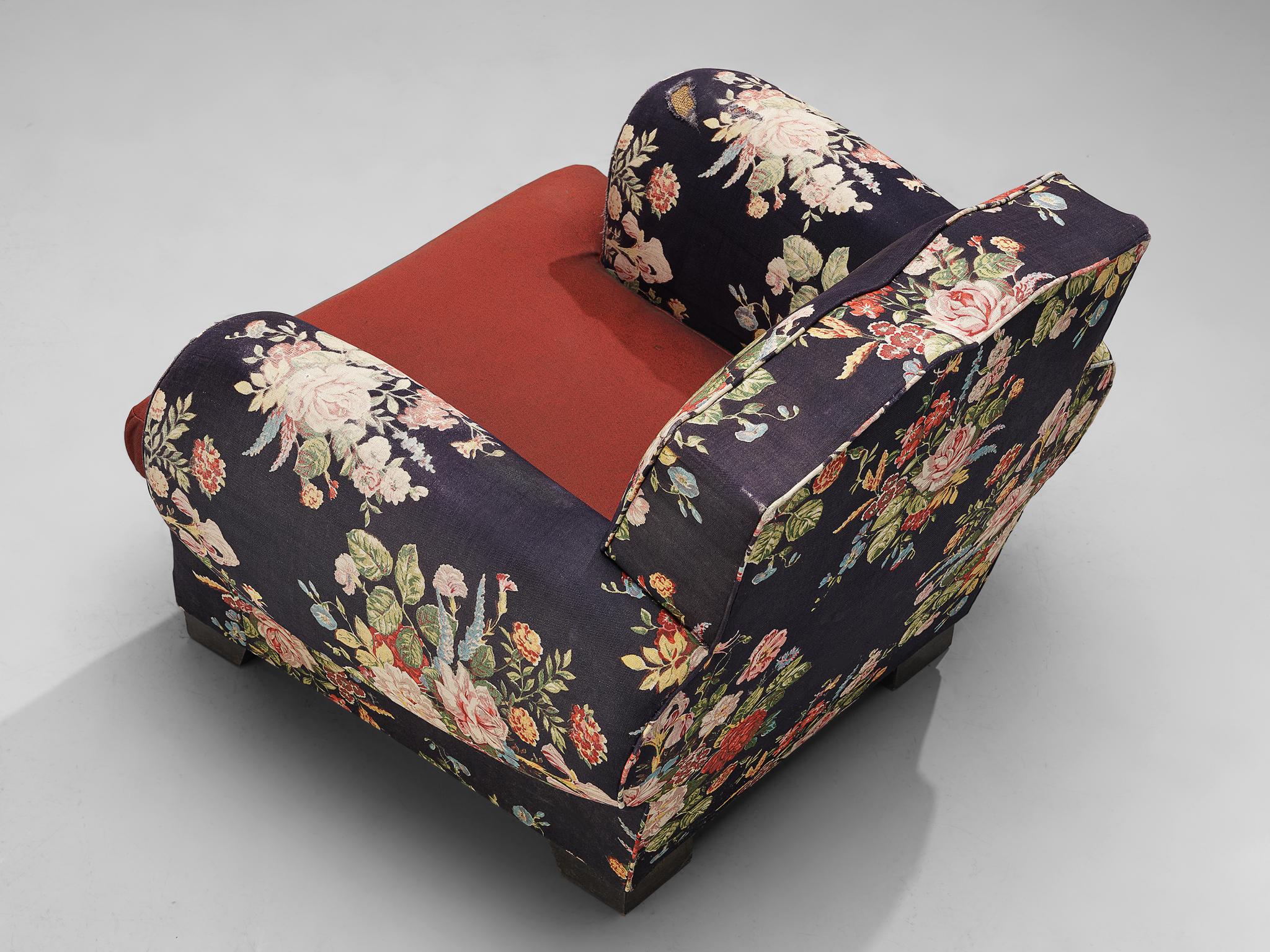 French Art Deco Pair of Lounge Chairs in Floral Upholstery