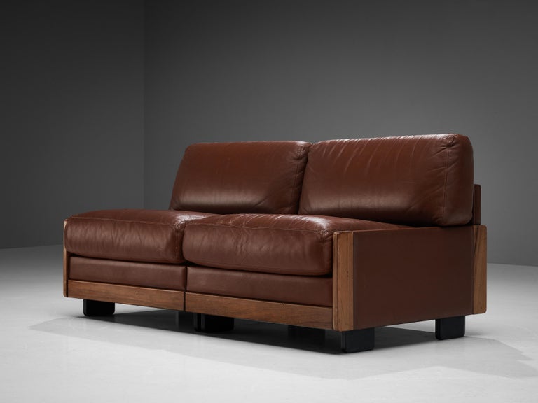 Afra & Tobia Scarpa for Cassina Settee in Brown Leather