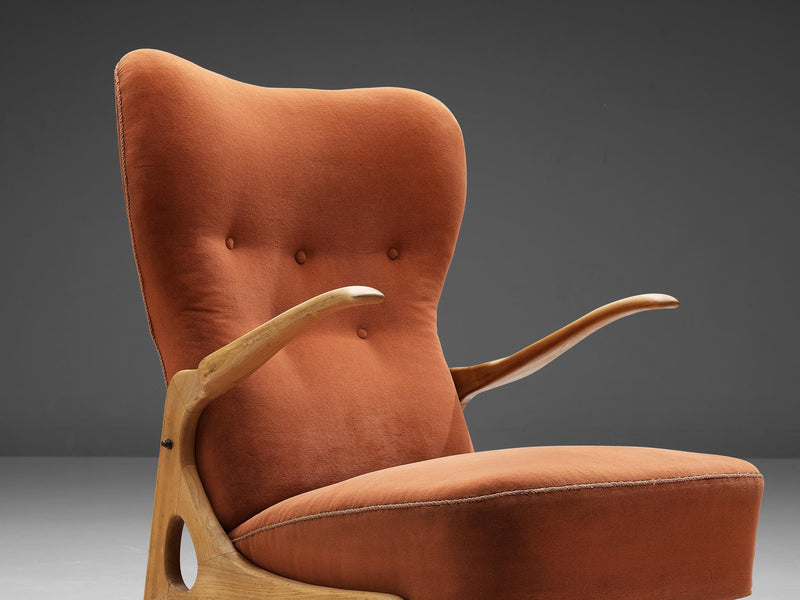 Italian Sculptural Lounge Chair in Cherry