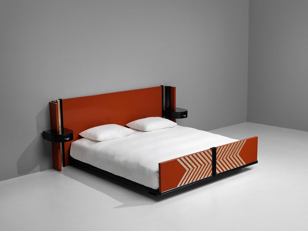 Art Deco Double Bed With Nightstands in Lacquered Wood