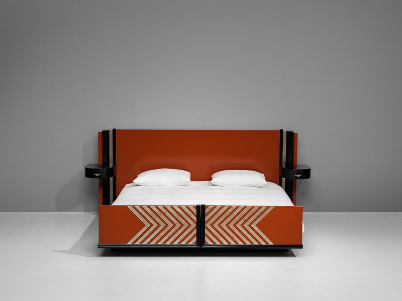 Art Deco Double Bed With Nightstands in Lacquered Wood