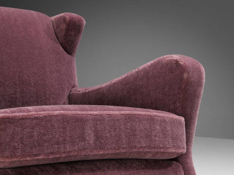 Rare Studio B.B.P.R. Pair of Lounge Chairs in Purple Mohair