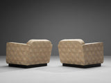Italian Pair of Art Deco Armchairs in Beige Upholstery