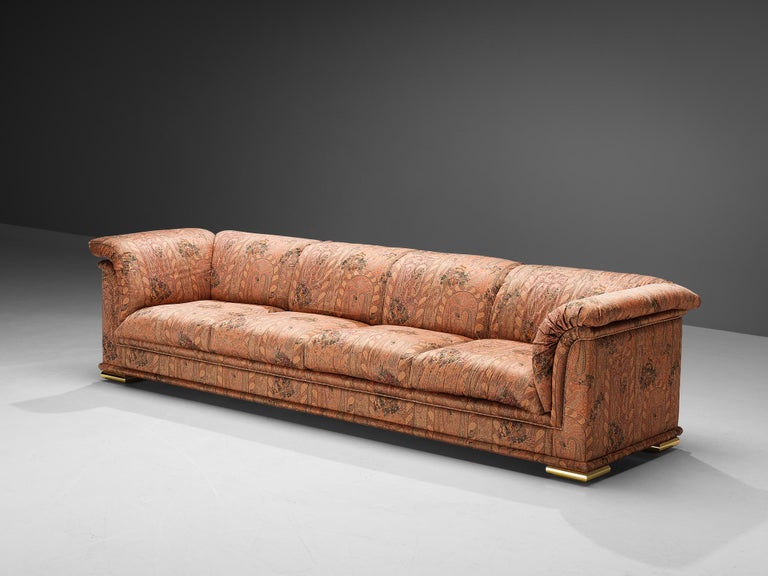 Large Italian Sofa in Vibrant Red Paisley Upholstery