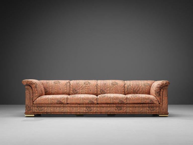 Large Italian Sofa in Vibrant Red Paisley Upholstery
