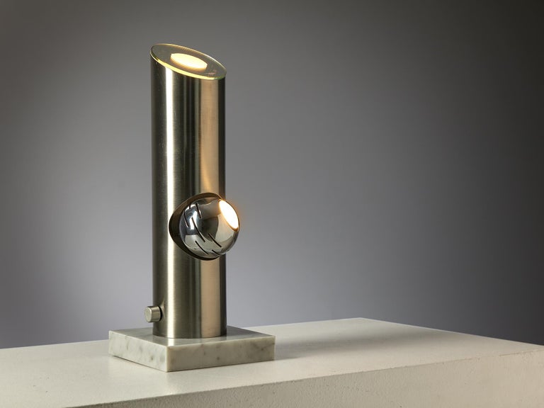 Angelo Lelii for Arredoluce Table Lamp in Marble and Brushed Steel