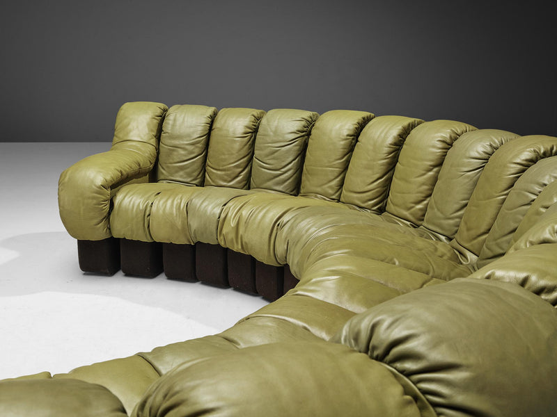 De Sede DS-600 'Snake' Sectional Sofa in Olive Green Leather
