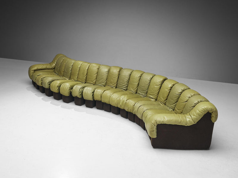 De Sede DS-600 'Snake' Sectional Sofa in Olive Green Leather