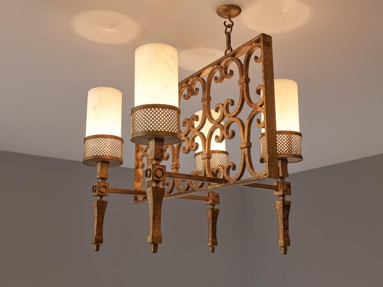 Spanish Chandelier in Wrought Iron and Glass