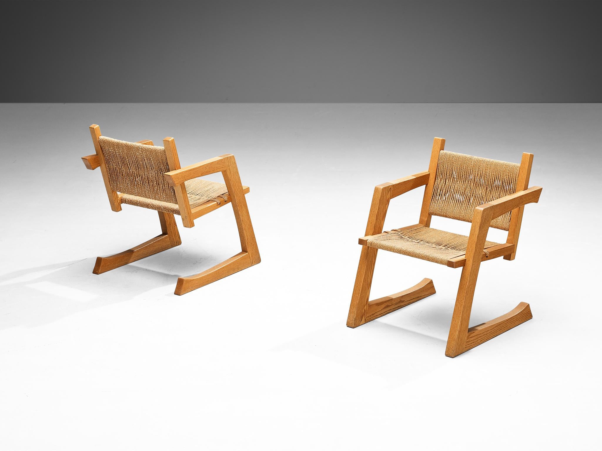 Gino Russo Set of Four Armchairs in Oak and Woven Sea Grass