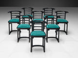 Set of Eight Classic Dining Chairs in Vivid Green Upholstery