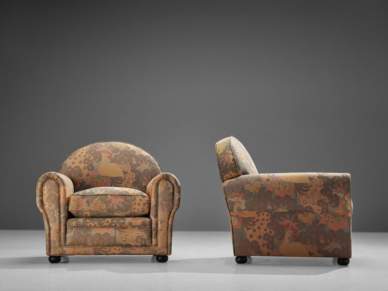Unique Art Deco Armchairs in Botanical Upholstery