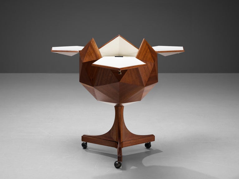 M. Vuillermoz Polygonal Bar Cabinet in Mahogany and Brass