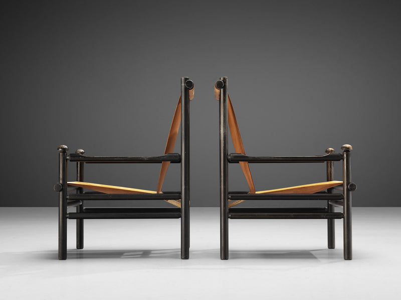 Italian Pair of Lounge Chairs in Patinated Leather