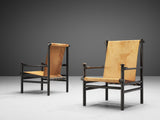 Italian Pair of Lounge Chairs in Patinated Leather
