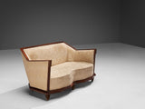 Italian Art Deco Sofa in Walnut and Silk