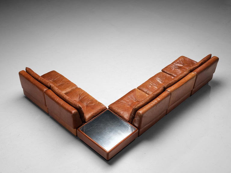 Saporiti Modular Lounge Set with Coffee Table in Cognac Leather