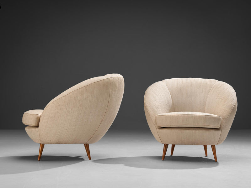 Grand Italian Pair Lounge Chairs in Off-White Upholstery