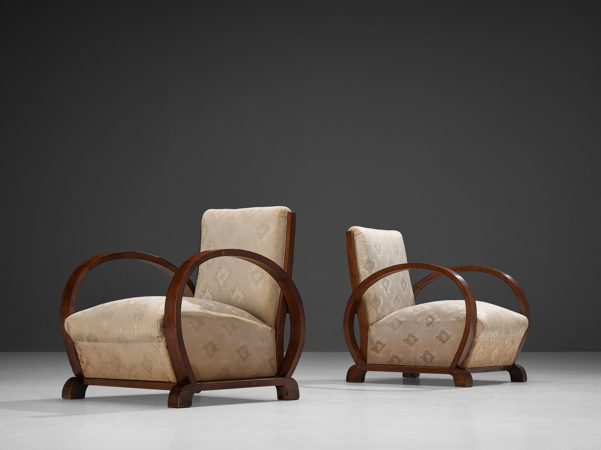 Art Deco Pair Of Lounge Chairs In Walnut And Floral Upholstery – Morentz