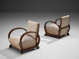 Art Deco Pair of Lounge Chairs in Walnut and Floral Upholstery