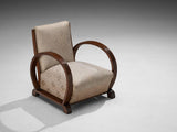 Art Deco Pair of Lounge Chairs in Walnut and Floral Upholstery