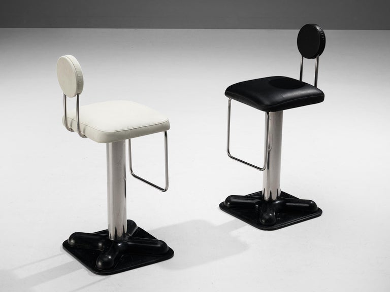 Joe Colombo for Zanotta Pair of Barstools in Leather and Chrome