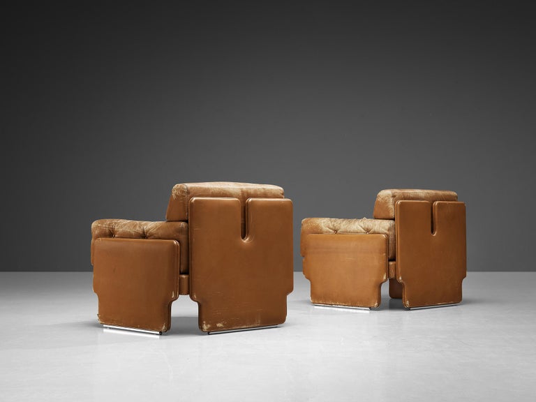 Italian Pair of Lounge Chairs in Cognac Leather