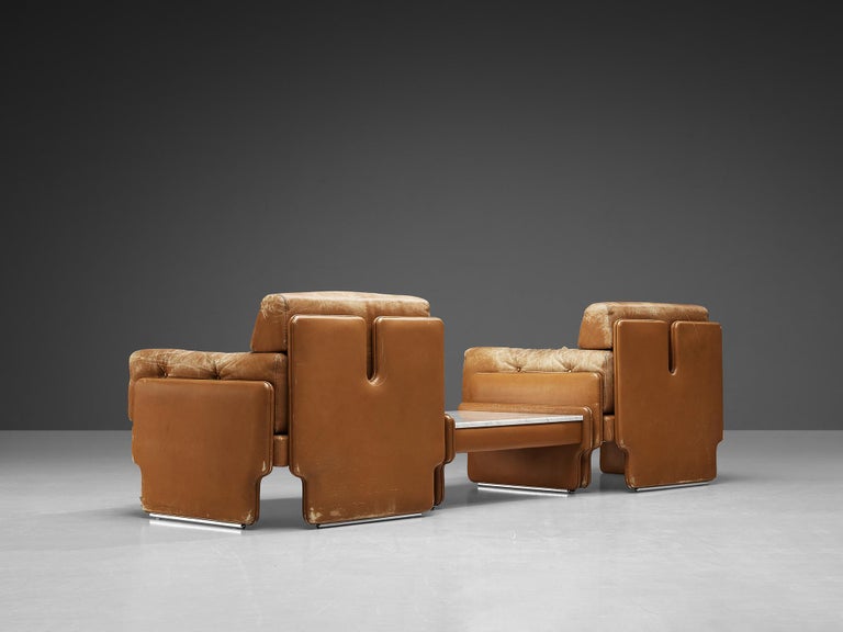 Italian Pair of Lounge Chairs in Cognac Leather