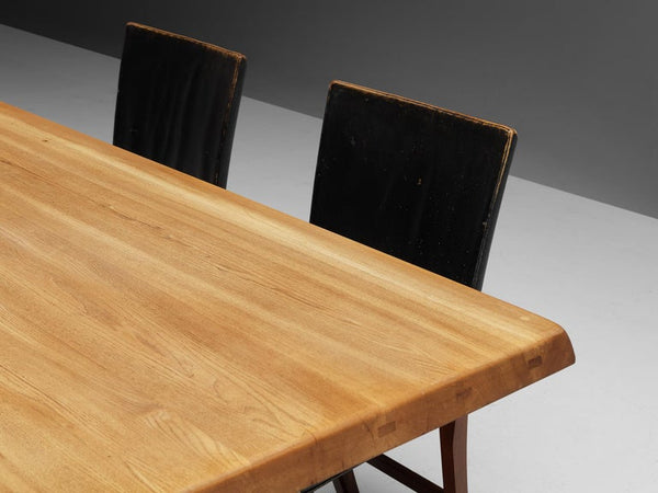 Early Pierre Chapo 'T14C' Table in Solid Elm with Kaare Klint Set of Four Chairs