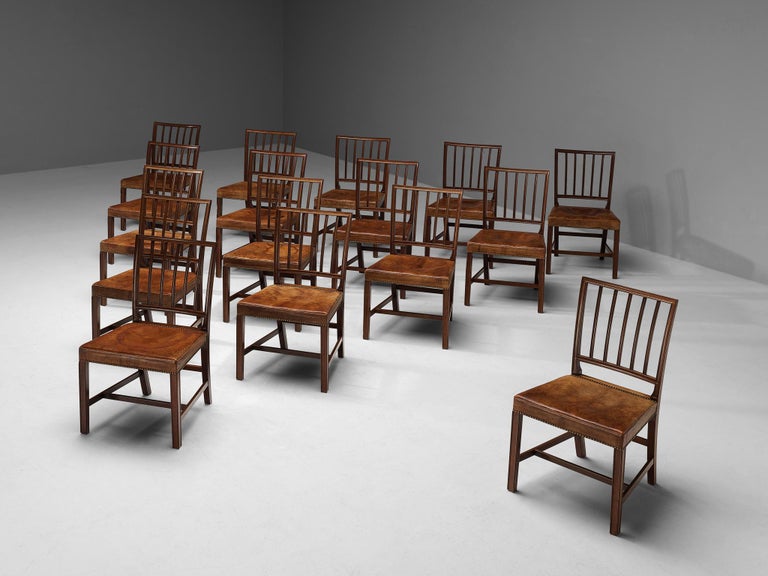 Jacob Kjaer Rare Set of Ten Dining Chairs in Mahogany and Niger Leather