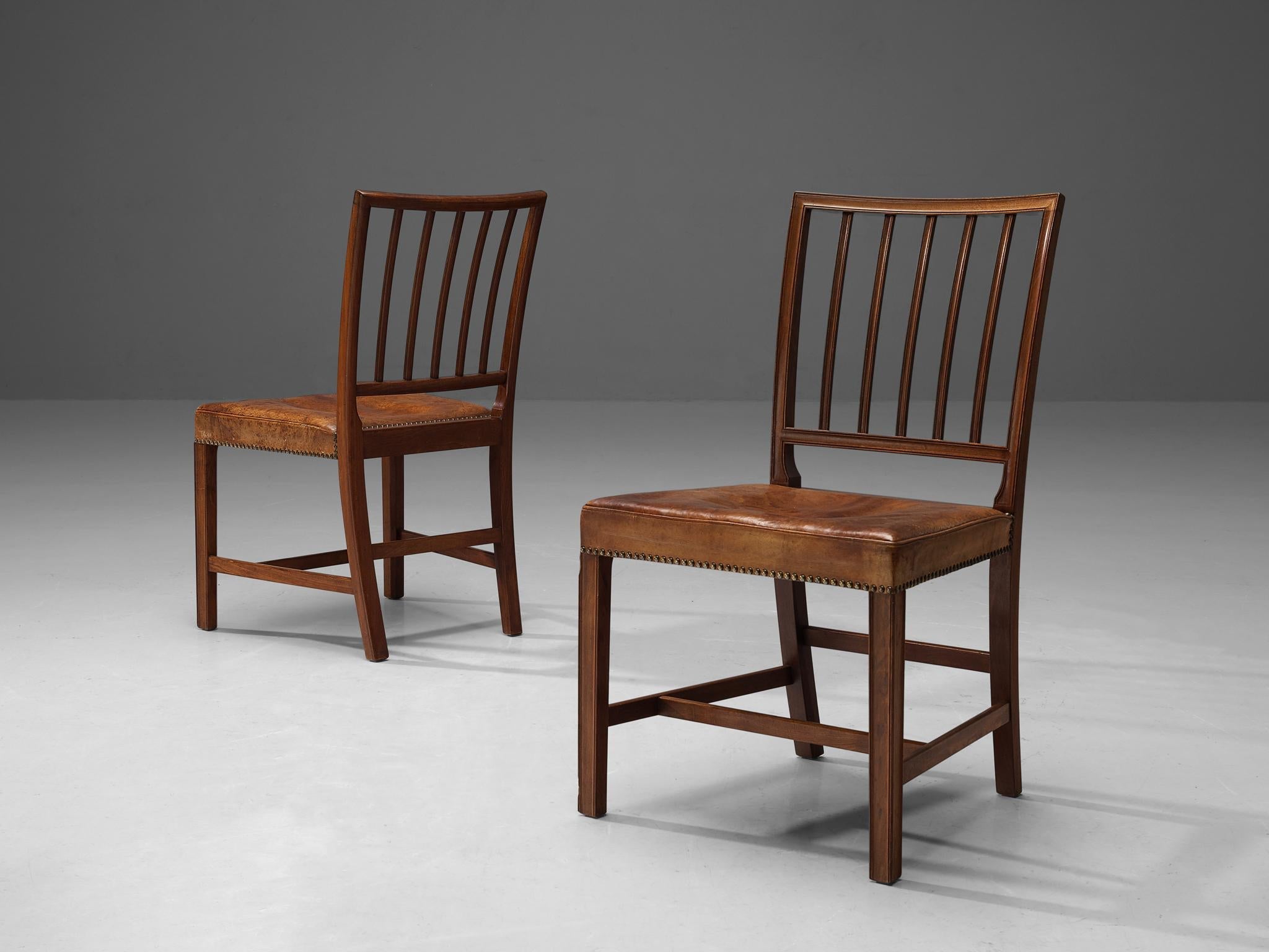 Jacob Kjaer Rare Set of Six Dining Chairs in Mahogany and Niger Leather