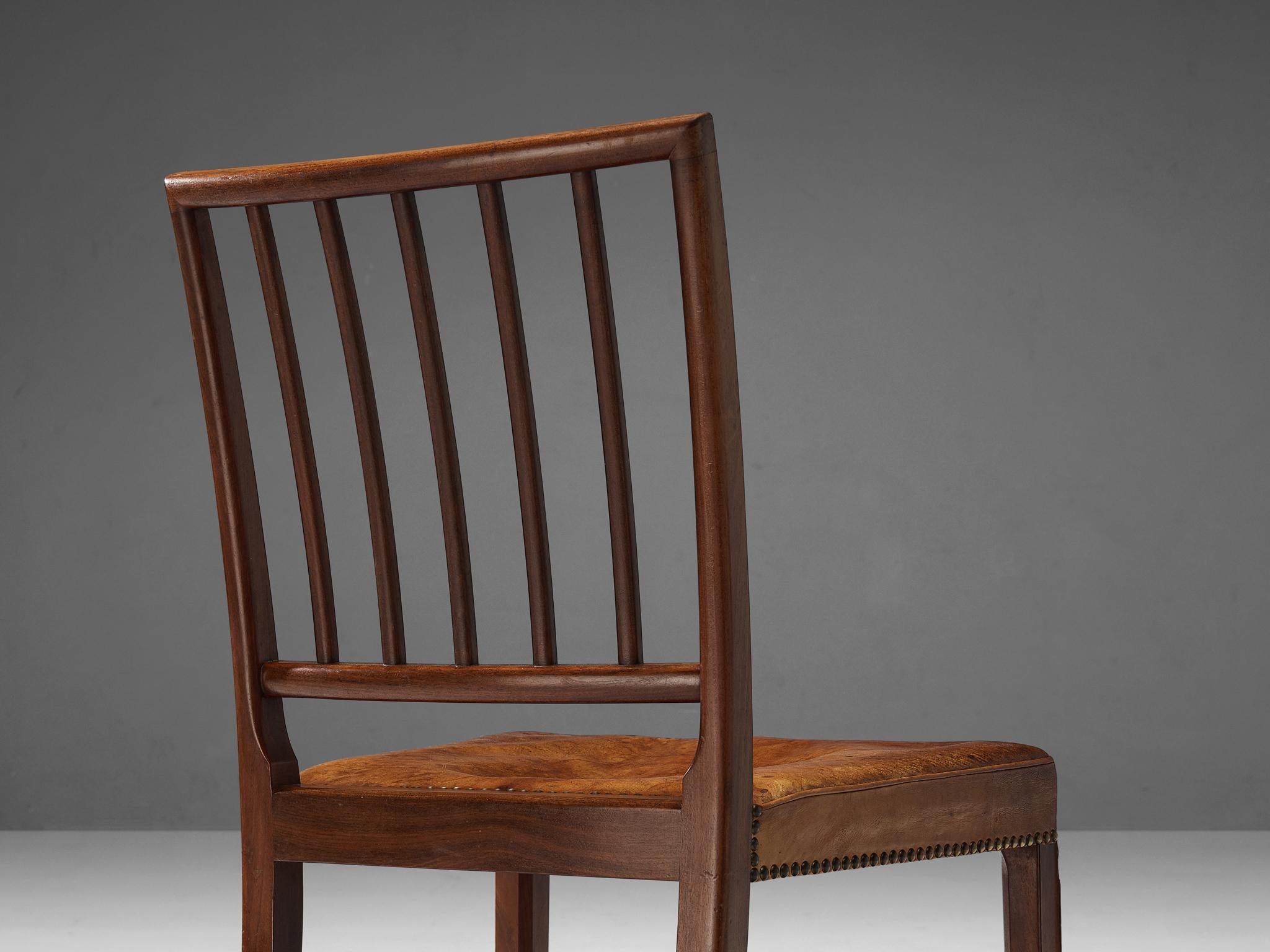 Jacob Kjaer Rare Set of Six Dining Chairs in Mahogany and Niger Leather