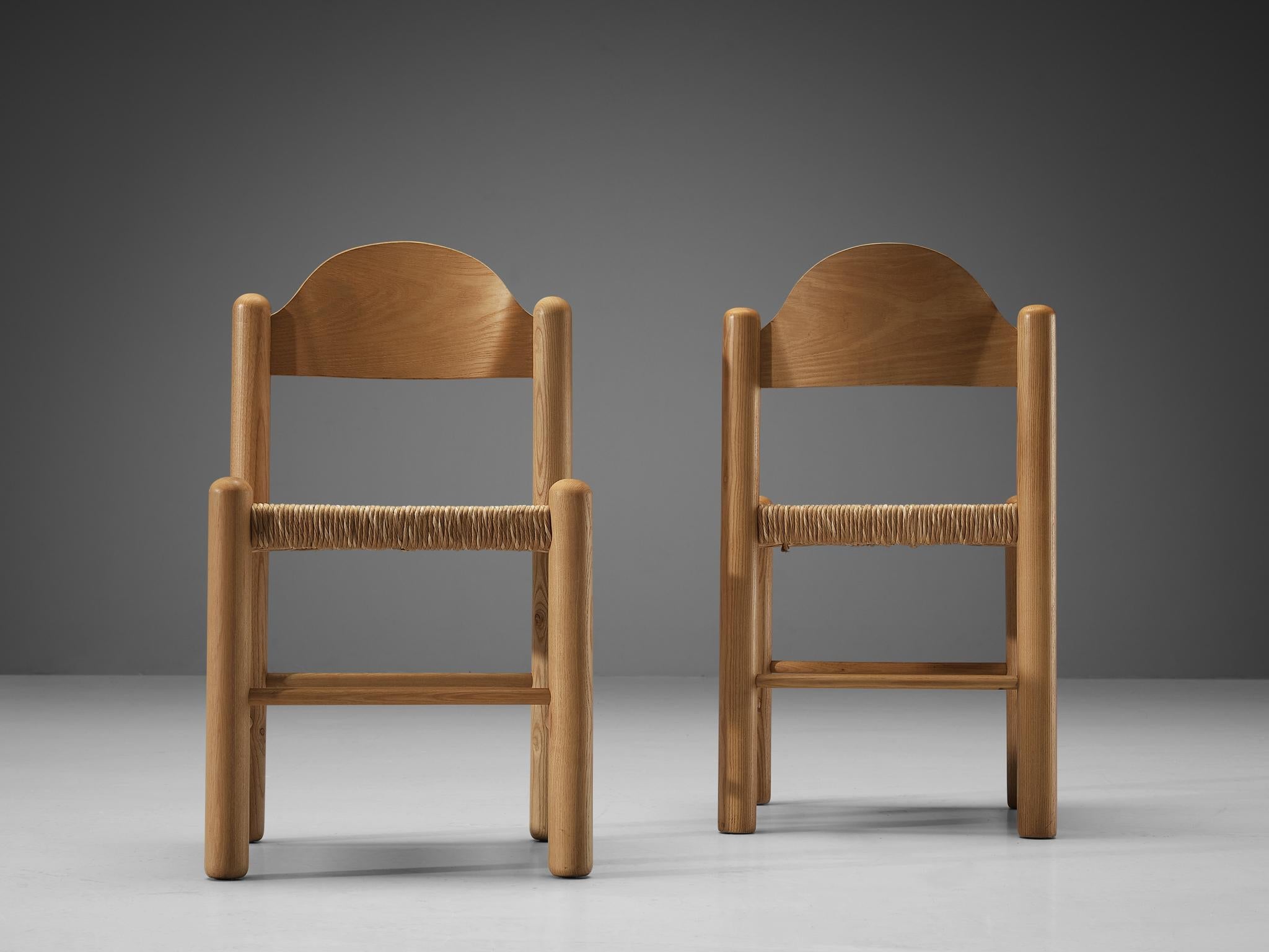 Italian Set of Twelve Dining Chairs in Ash with Rush Seats