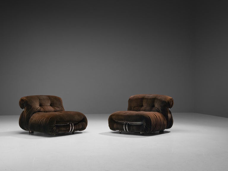 Afra & Tobia Scarpa for Cassina Pair of 'Soriana' Lounge Chairs in Corduroy