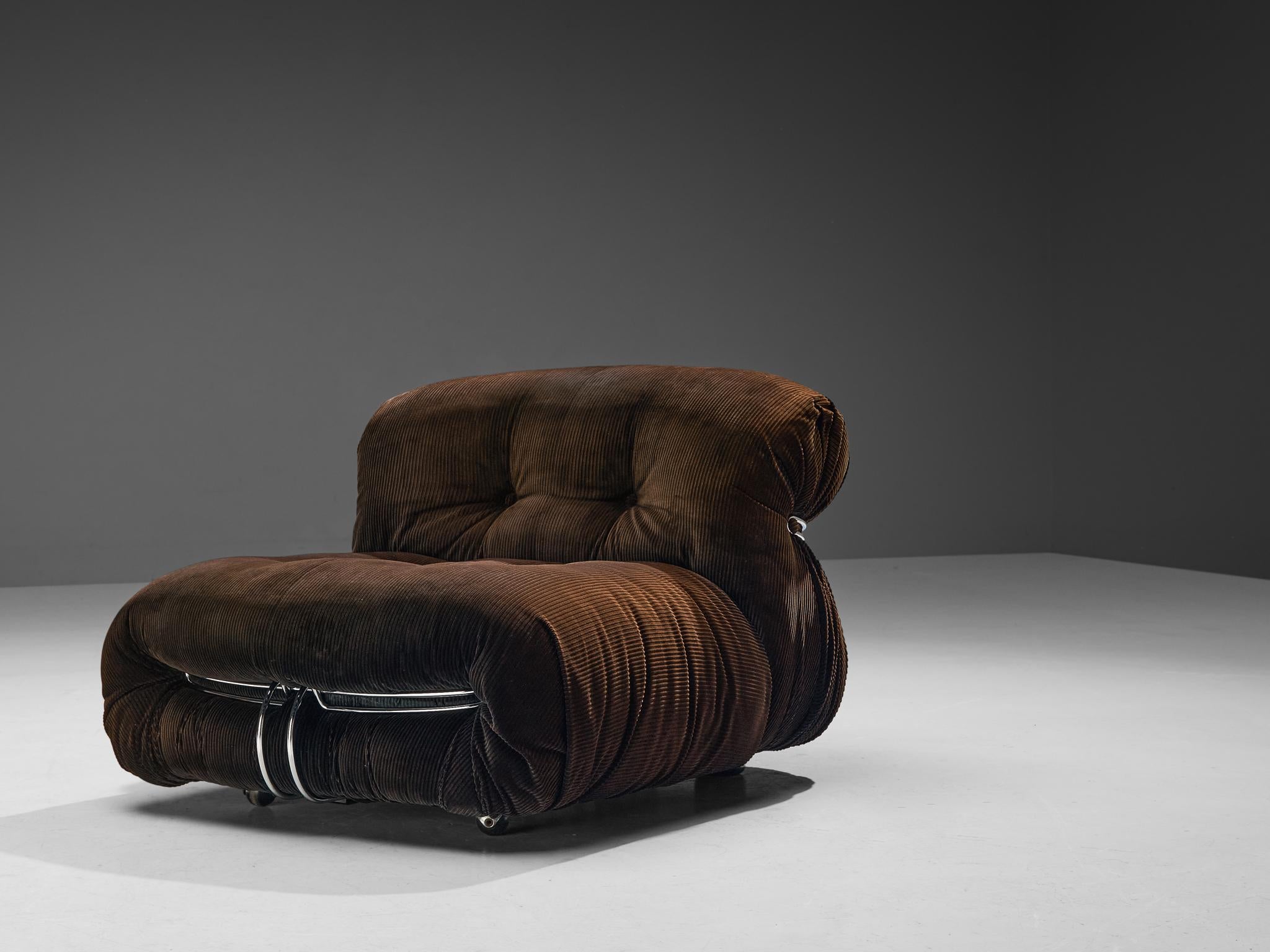 Afra & Tobia Scarpa for Cassina 'Soriana' Lounge Chair in Corduroy