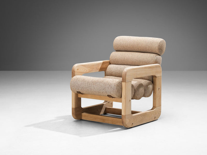 Extraordinary Lounge Chair in Ash and Beige Upholstery