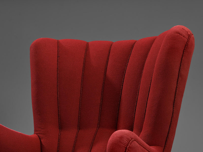 Danish Lounge Chair in Red Upholstery