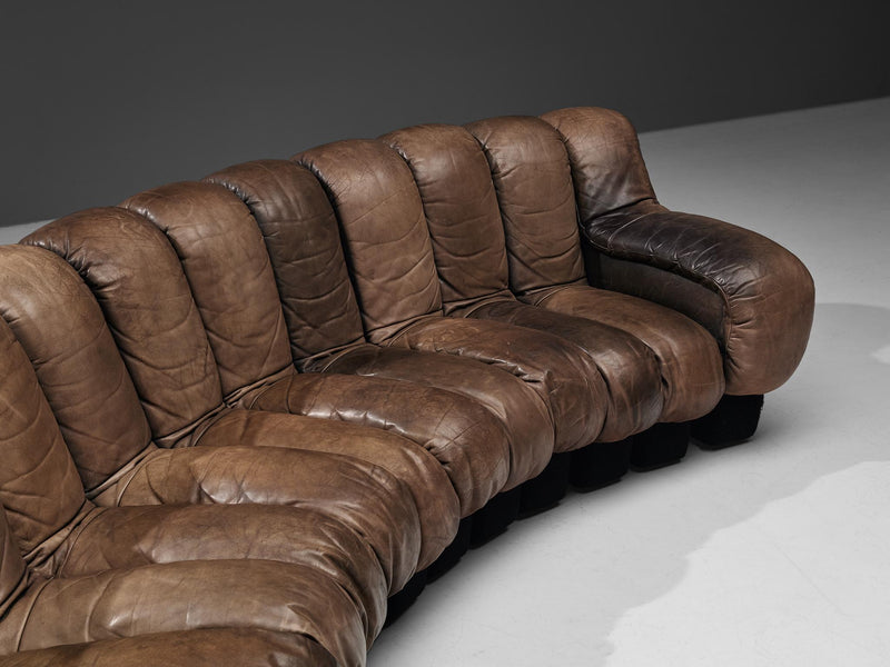 De Sede DS-600 'Snake' Sectional Sofa in Patinated Dark Brown Leather