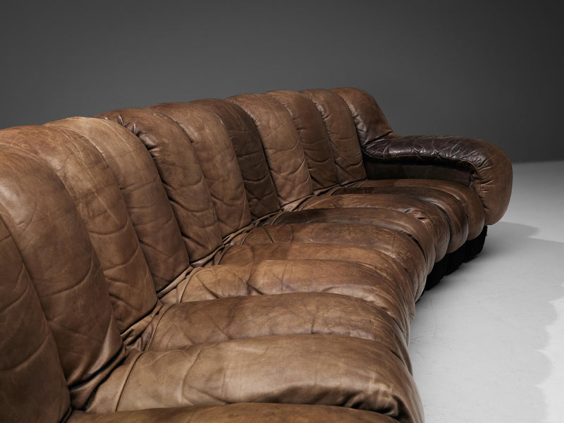 De Sede DS-600 'Snake' Sectional Sofa in Patinated Dark Brown Leather