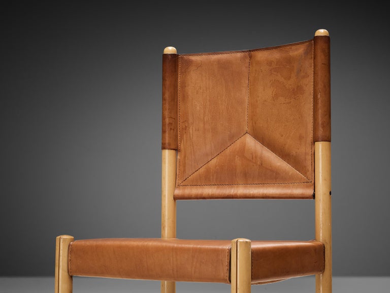 Italian Set of Ten Dining Chairs in Black and Cognac Leather