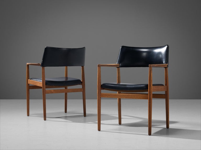 Danish Set of Four Dining Chairs in Black Leatherette and Teak