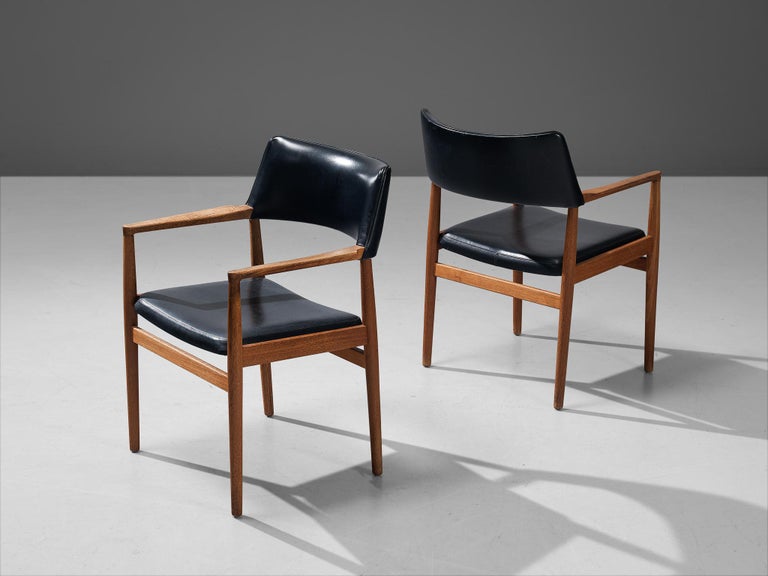Danish Set of Four Dining Chairs in Black Leatherette and Teak