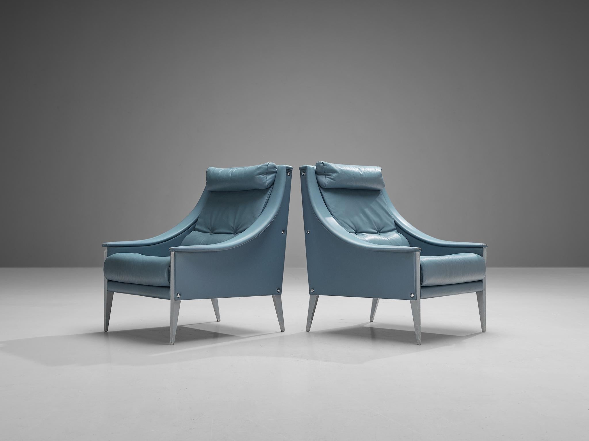 Gio Ponti for Poltrona Frau Lounge Chairs in Light Blue Leather
