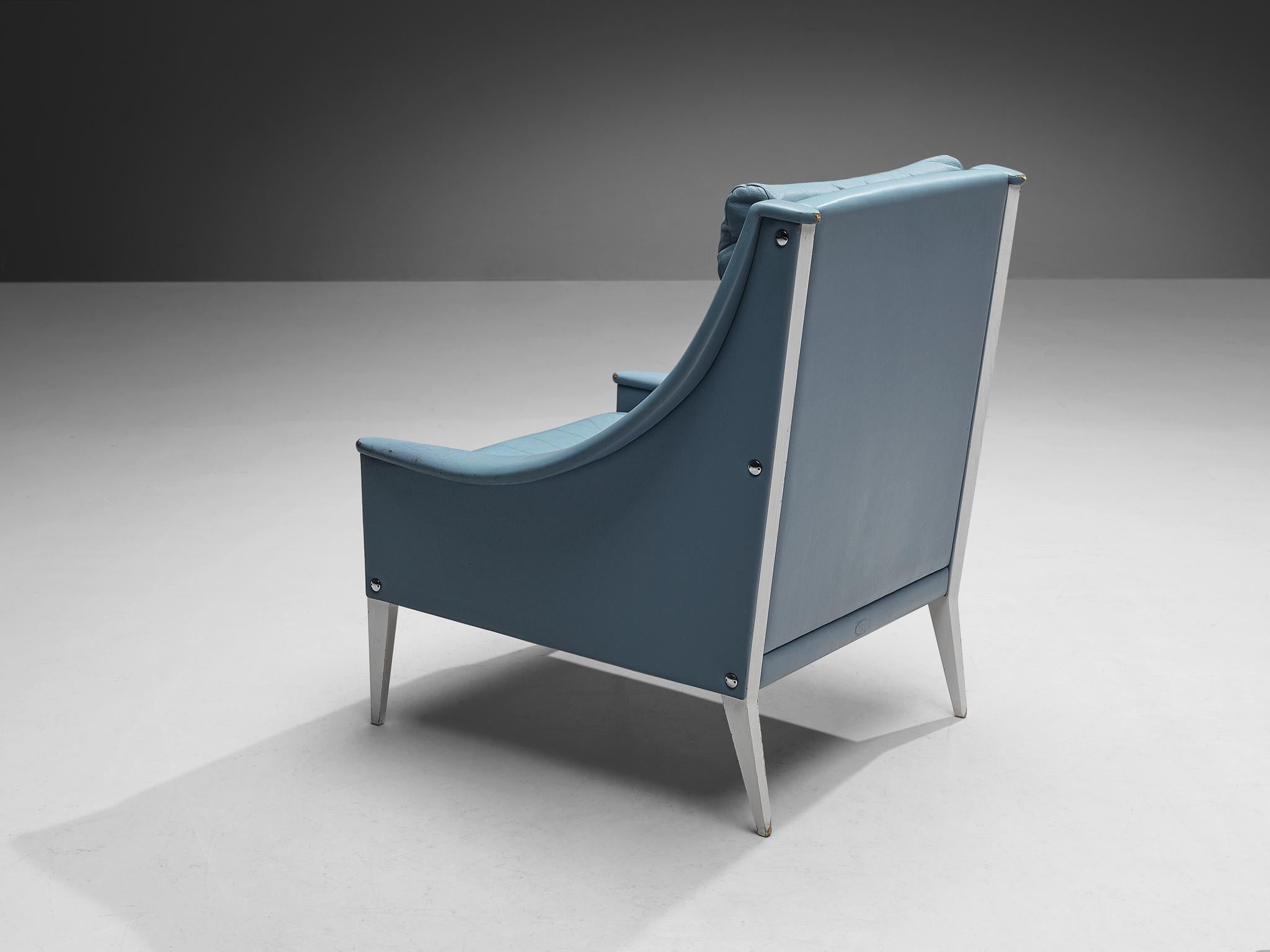 Gio Ponti for Poltrona Frau Lounge Chair 'Dezza' in Light Blue Leather
