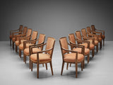 Large Set of Twelve Art Deco Dining Chairs in Oak and Fabric Upholstery